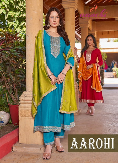 Aarohi By Aanchi Vichitra Silk Wholesale Kurti With Bottom Dupatta In India