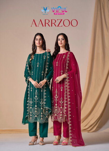 Aarrzoo By Vipul Crinkle Chiffon Embroidery Wholesale Designer Salwar Suits In India