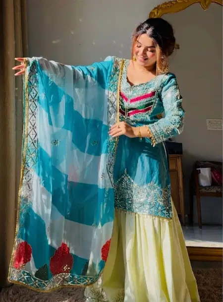 Aarya 01 Satin Silk Embroidered Readymade Gharara Suits