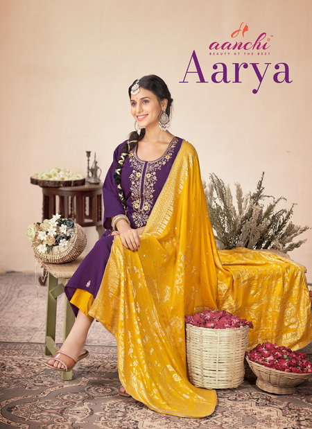 Aarya By Aanchi Roman Silk Kurti With Bottom Dupatta Wholesalers In Surat