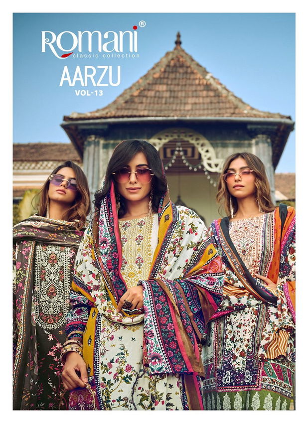 Aarzu by Romani Vol 13 Soft Cotton Digital Printed Dress Material