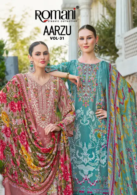 Aarzu Vol 31 By Romani Cotton Printed Dress Material Wholesale Market In Surat
