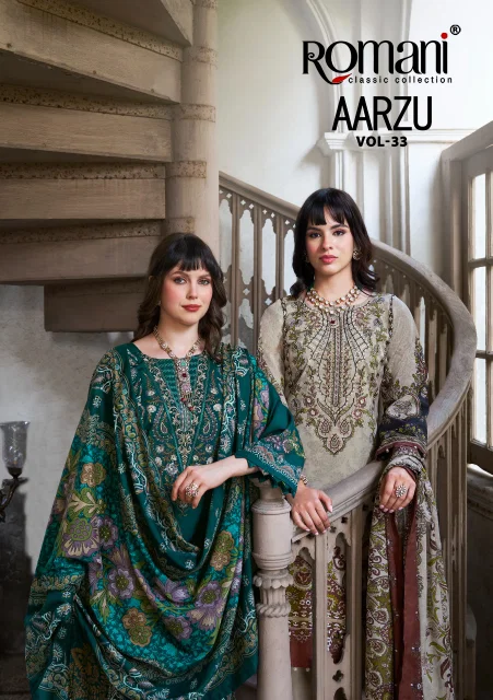 Aarzu Vol 33 By Romani Cotton Mal Printed Wholesale Dress Materials
