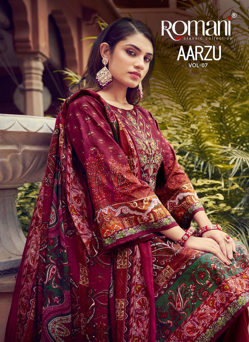 Aarzu Vol 7 By Romani Printed Soft Cotton Dress Material Exporters In India Catalog