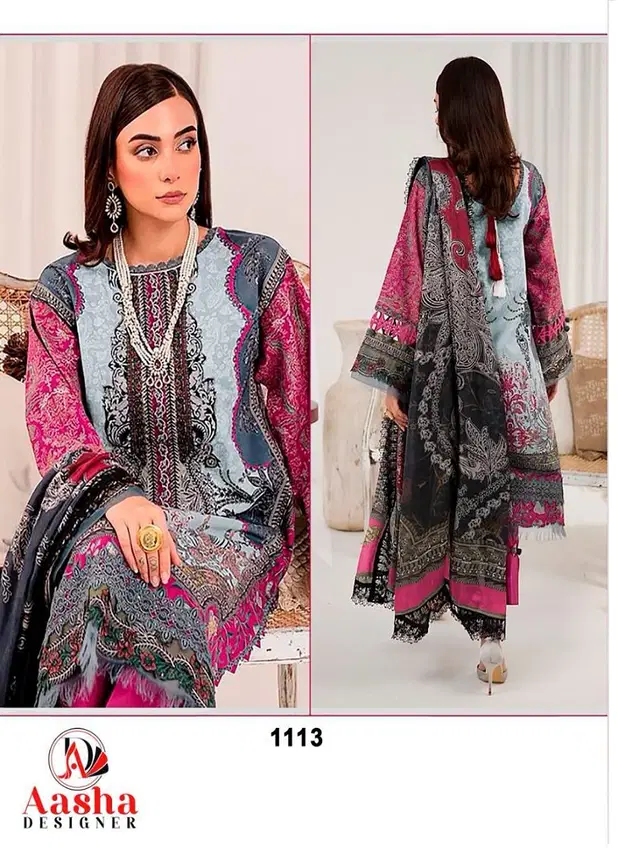 Aasha 1113 A And B Lawn Dupatta Pakistani Salwar Kameez 