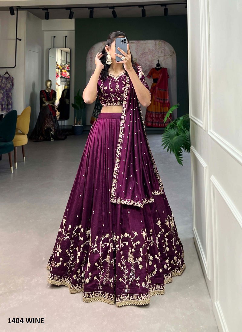 Aawiya 1404 Wine Vichitra Silk Wedding Wear Lehenga Choli Orders In india Catalog