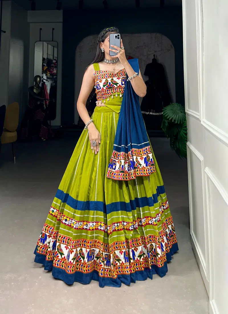 Aawiya 1682 Parrot Pure Cotton Designer Navratri Lehenga Choli Exporters In India Catalog