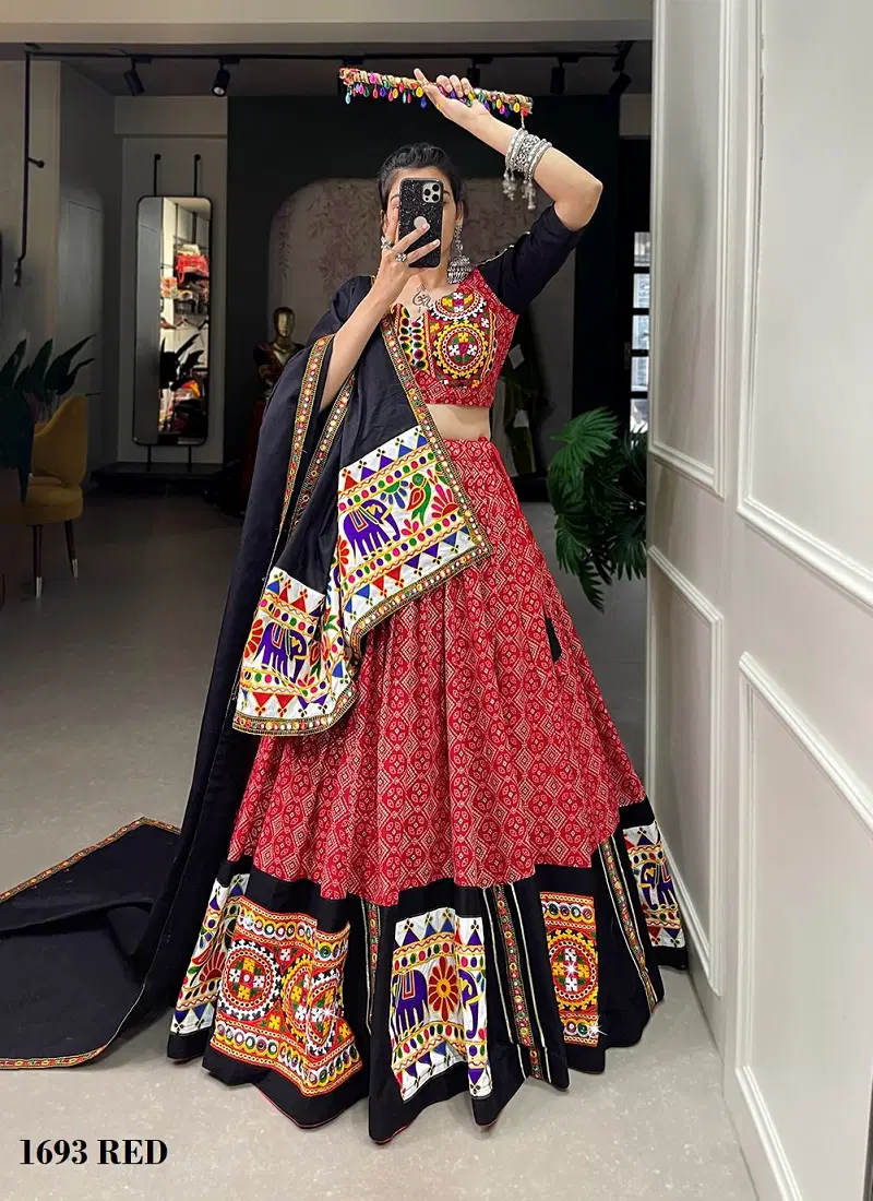 Aawiya 1693 Red Pure Cotton Designer Navaratri Lehenga Choli Orders In India Catalog