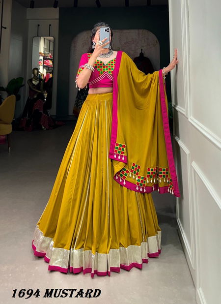 Aawiya 1694 Mustard Rayon Designer Navaratri Lehenga Choli Exporters In India Catalog