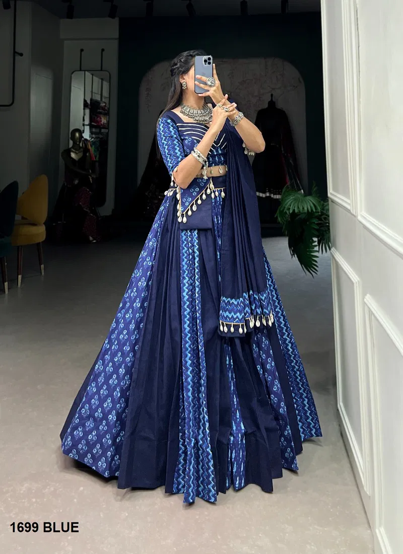 Aawiya 1699 Blue Pure Cotton Navaratri Lehenga Choli Wholesalers In Delhi Catalog