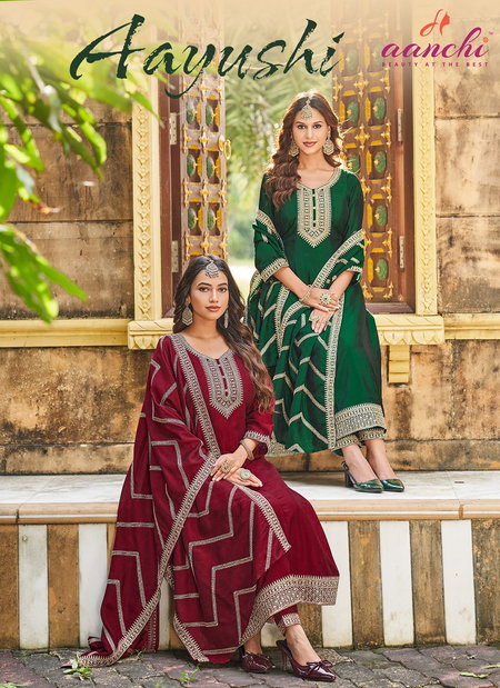 Aayushi By Aanchi Crystal Silk Kurti With Bottom Dupatta Suppliers In India