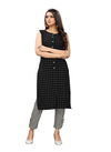 Ab Kurti 153 Fancy Casual Wear Cotton Checks Kurti With white black lining Bottom Collection