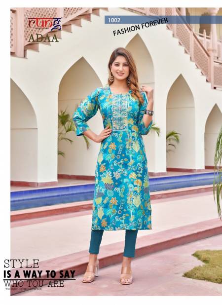 Adaa By Rung Silk Printed Embroidery Kurtis Wholesale Price In Surat
 Catalog