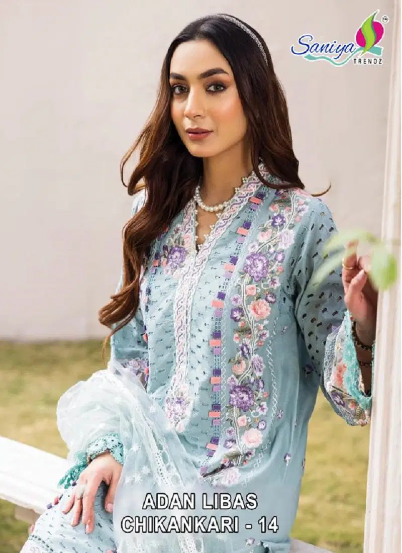 Adan Libas Chikankari 14 By Saniya Cotton Embroidered Pakistani Suits Wholesale Online
 Catalog