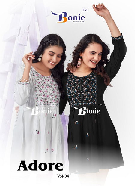 Adore 4 By Bonie Embroidery Rayon Ladies Short Top Wholesale Market In Surat
 Catalog