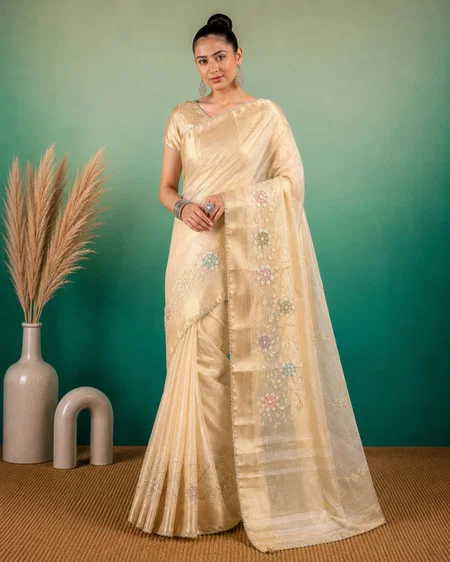 Afs Florent Tissue Linen Embroidery Saree