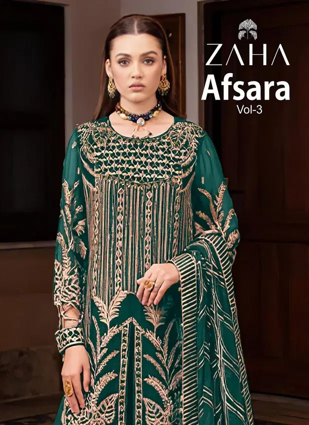 Afsara Vol 3 By Zaha Faux Georgette Pakistani Suits Wholesale Market In Surat
