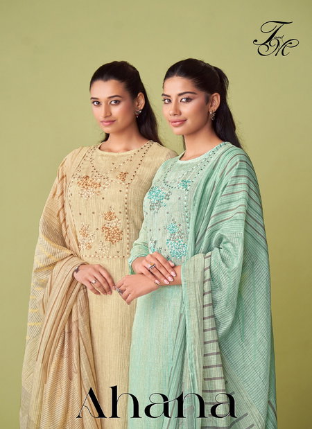 Ahana By T&M Fancy Linen Embroidery Dress Material Exporters In India