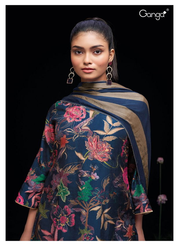 Aiko 2209 By Ganga Bemberg Russina Silk Printed Dress Material Wholesale Online