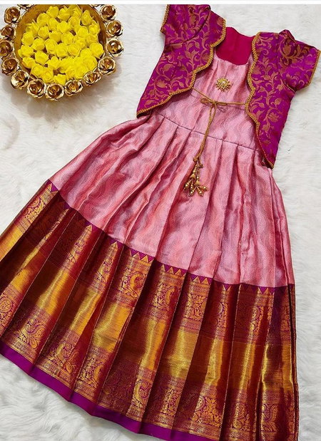 AJD 7889 Soft Lichi Silk Designer Kids Wear Girls Gown Catalog