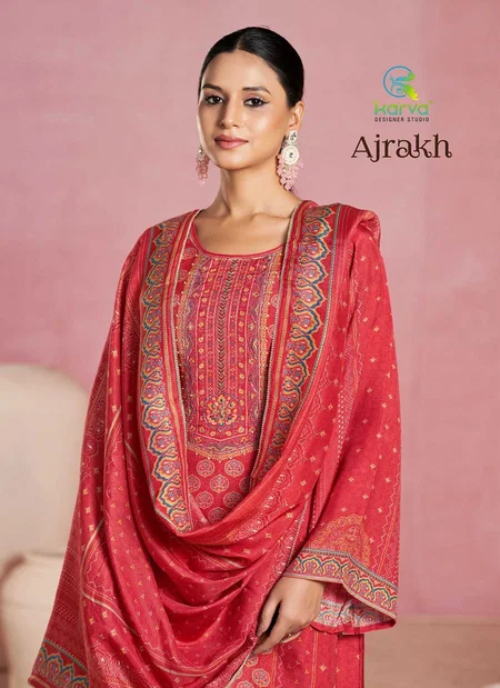 Ajrakh By Karva Designer Viscose Printed Dress Material Wholesalers In Delhi