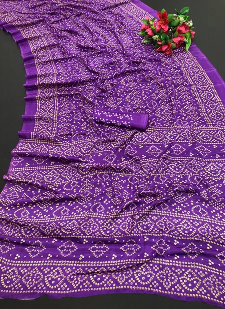 Ajrakh Kgm Bandhani Printed Silk Sarees Wholesale Price In Surat