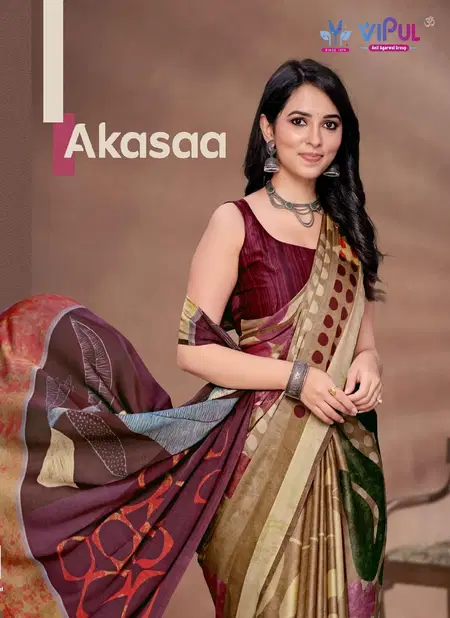 Akasaa By Vipul Satin Silk Daily Wear Saree Suppliers In India Catalog