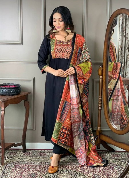 Akshar Black Heavy Banana Silk Kurti With Bottom Dupatta Wholesale Shop In Surat
