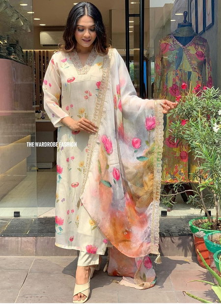 Akshar Designer Organz Embroidery Kurti With Bottom Dupatta Wholesale
