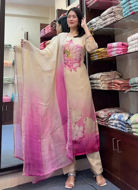 Akshar Hand Work Organza Printed Readymade Suits Wholesalers In Delhi