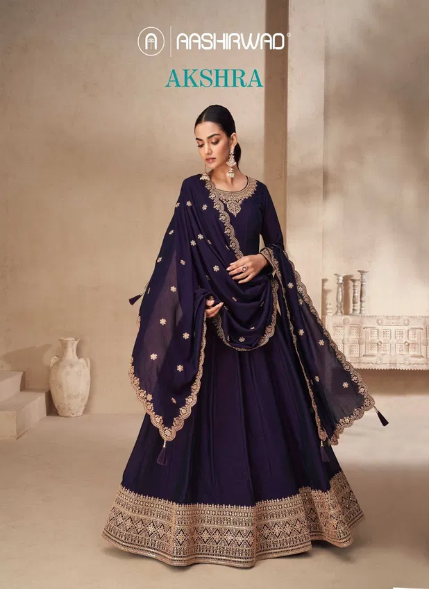 Akshara By Aashirwad Akshara Premium Silk Gown With Dupatta Wholesale Online