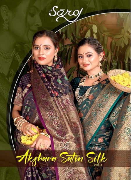 Akshara Sattin Silk Vol 1 By Saroj Designer Wedding Sarees Wholesale Price In Surat Catalog