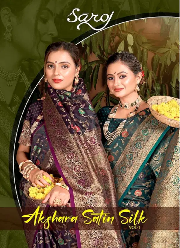 Akshara Sattin Silk Vol 1 By Saroj Designer Wedding Sarees Wholesale Price In Surat