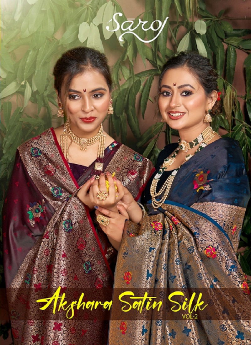 Akshara Sattin Silk Vol 2 By Saroj Designer Wedding Sarees Wholesalers In Delhi Catalog