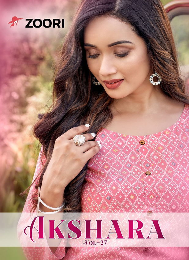 Akshara Vol 27 By Zoori Rayon Printed Kurtis Wholesale Shop In Surat