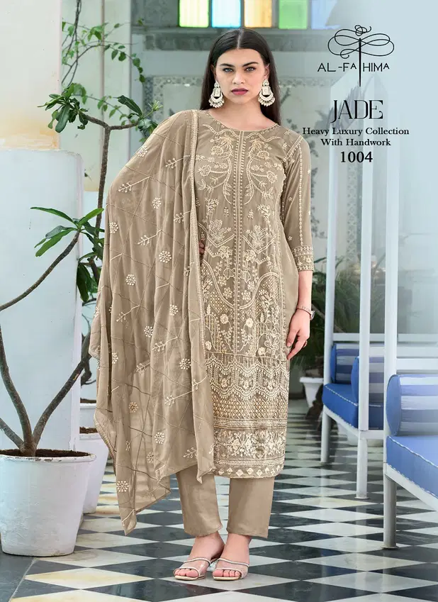 Al Fathima Jade Embroidery Moti Work Georgette Pakistani Suits Suppliers In India
