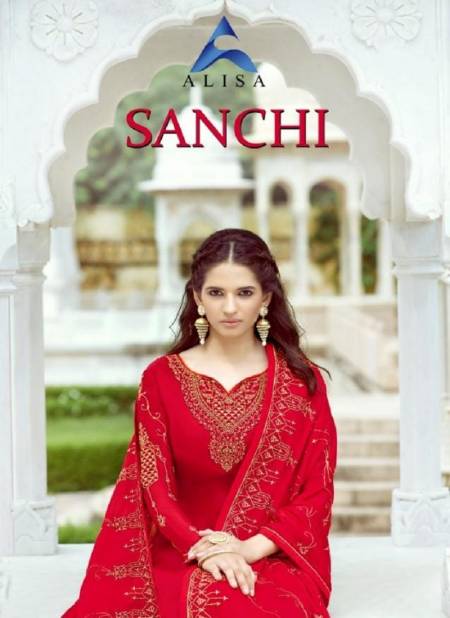 ALISA SANCHI Latest Fancy Festive Wear Heavy Satin Georgette With Heavy Full Top Work  Additional Diamond Work Salwar Suit Collection Catalog
