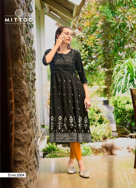 Alisha By Mittoo Rayon Printed Frock Style Designer Kurtis Wholesale 
