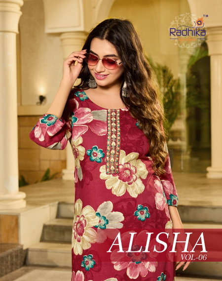 Alisha Vol 6 By Radhika Rayon Printed Online Daily Wear Kurtis Wholesale
