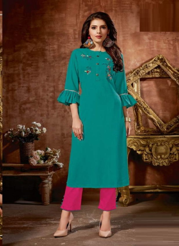 Alishka Vibes Fancy Ethnic Wear Rayon Kurti With Pant Collection