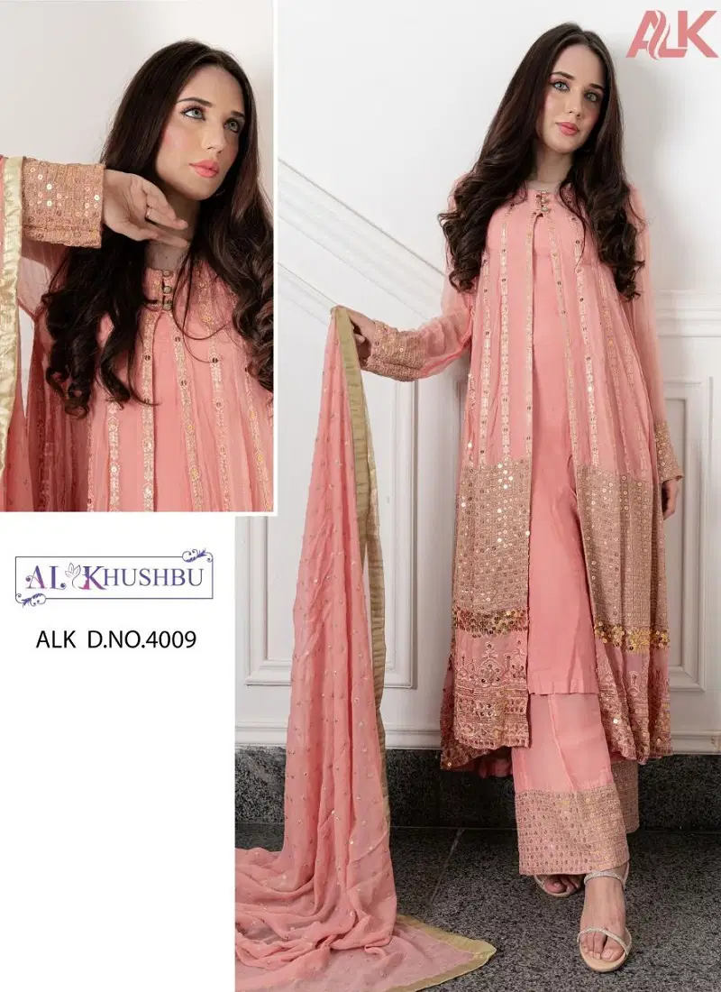 ALK 4009 Georgette Embroidery Designer Pakistani Suit Wholesale Market In Surat  Catalog