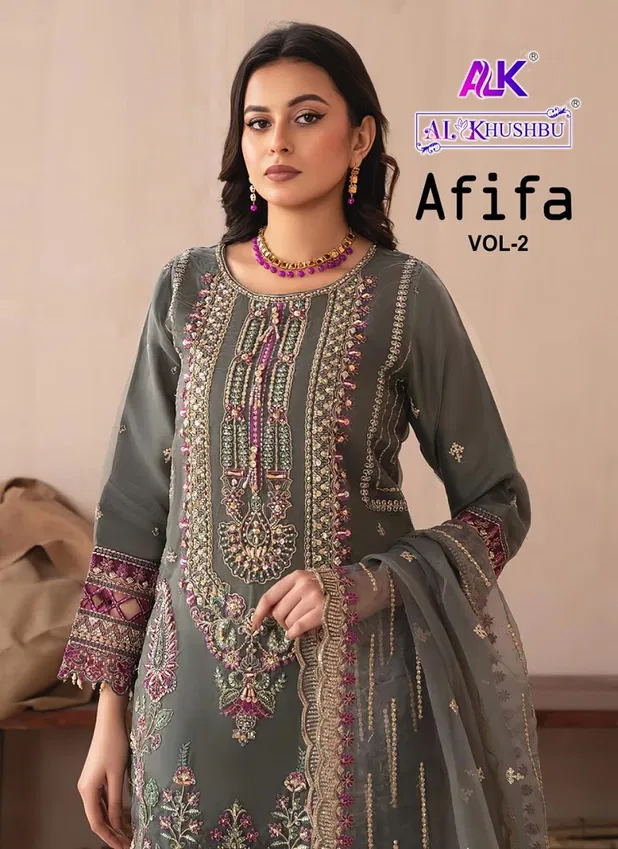 Afifa Vol 2 By Al Khushbu Georgette Embroidery Designer Pakistani Suit Orders In India