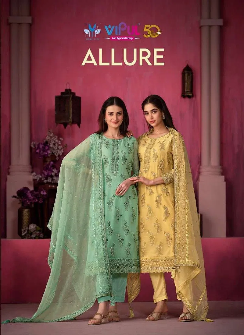 Allure By Vipul Organza Chiffon Salwar Kameez Wholesale Market In Surat Catalog