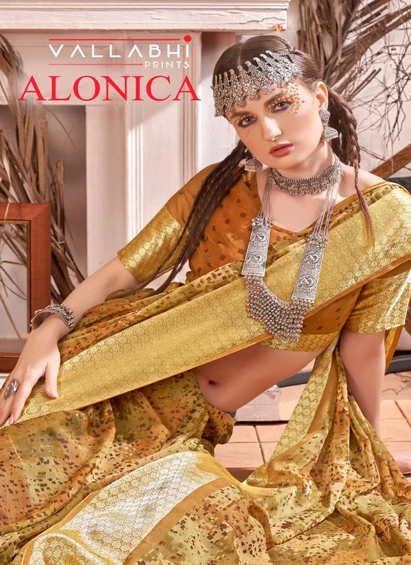 Alonica By Vallabhi Abstract Printed Chiffon Saree Suppliers In India