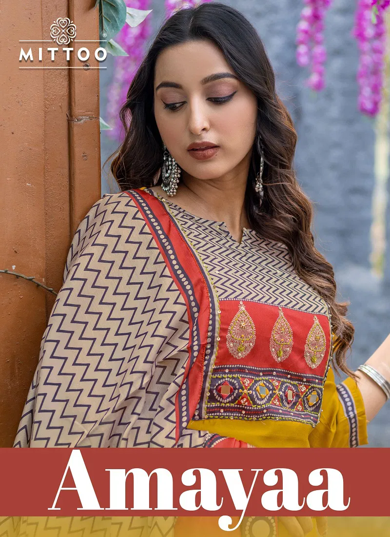 Amaya By Mittoo Modal Embroidery Kurti With Bottom Dupatta Exporters In India Catalog