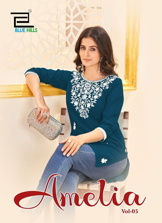 Amelia Vol 5 By Blue Hills Rayon Lucknavi Work Short Kurti Suppliers In India