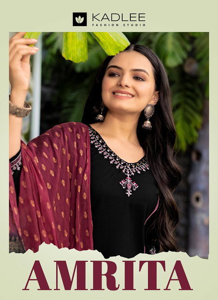 Amrita By Kadlee Rayon Slub Wholesale Kurti With Bottom Dupatta Suppliers In Mumbai