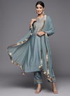 Amrita Grey Size Set Viscose Chanderi Designer Kurti With Bottom Dupatta Wholesale Shop In Surat
