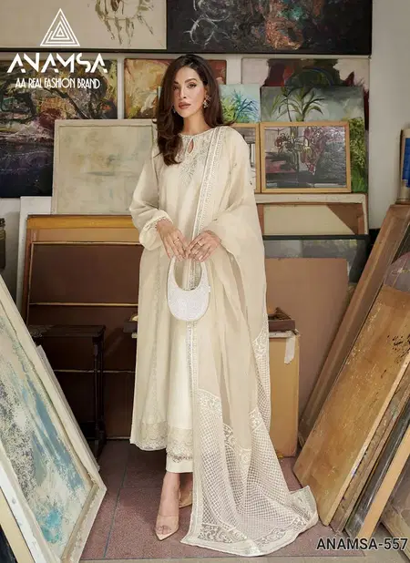 Anamsa 557 Rayon Cotton Embroidery Design Pakistani Suit Wholesalers In Delhi
 Catalog