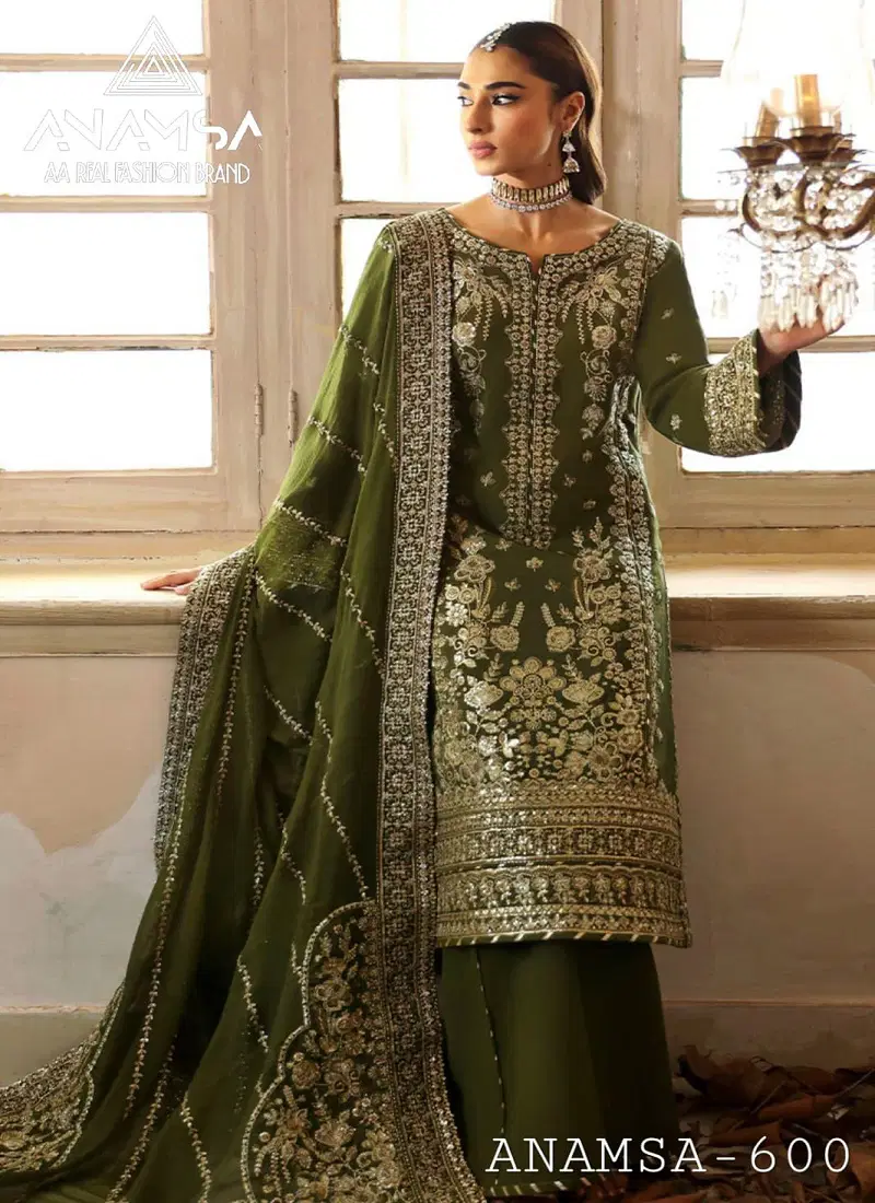 Anamsa 600 Faux Georgette Embroidery Pakistani Suit Wholesale In India Catalog